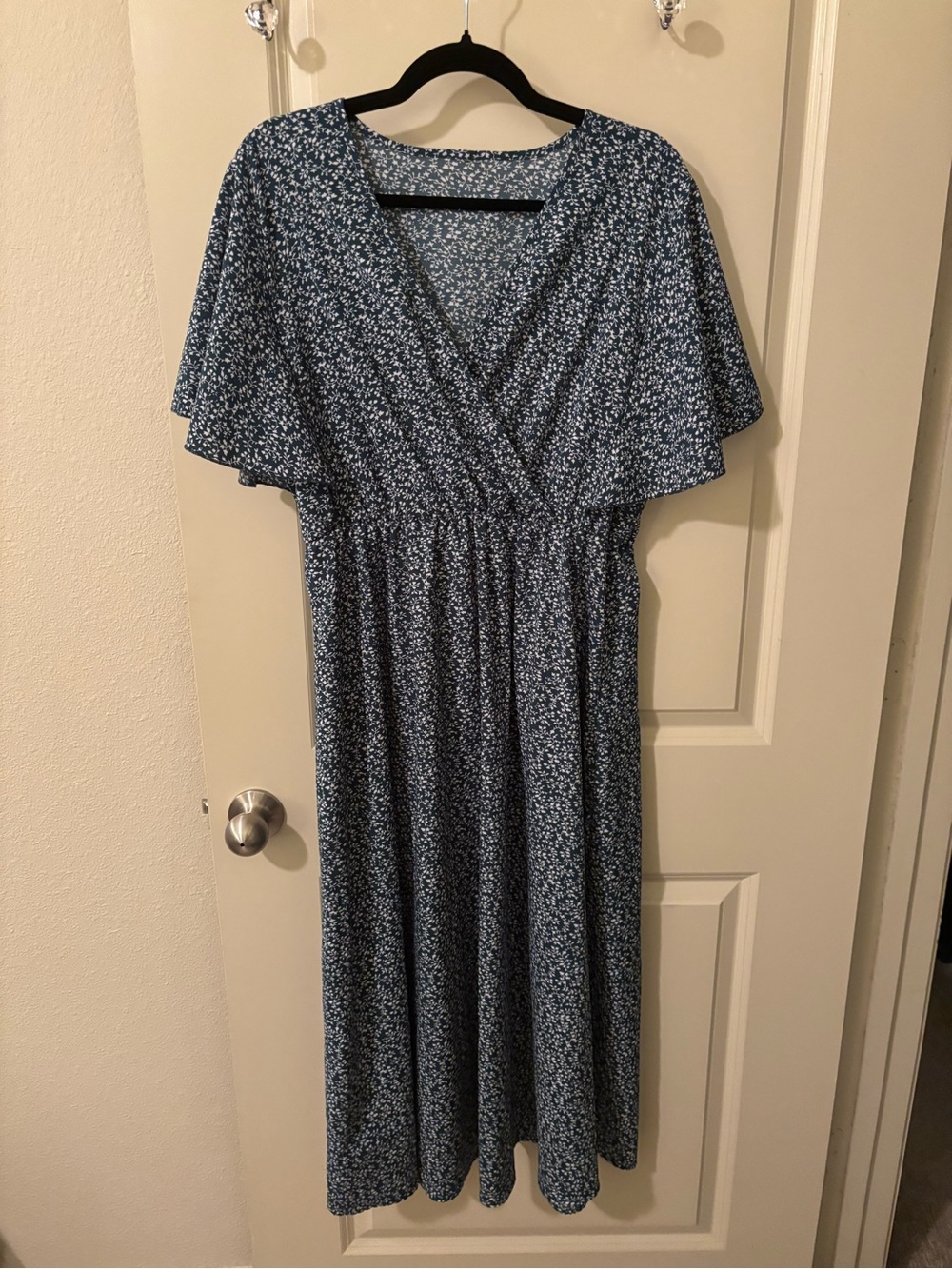 Floral Wrap-Style Green & White Maxi Dress XL EUC Modest Workwear Business